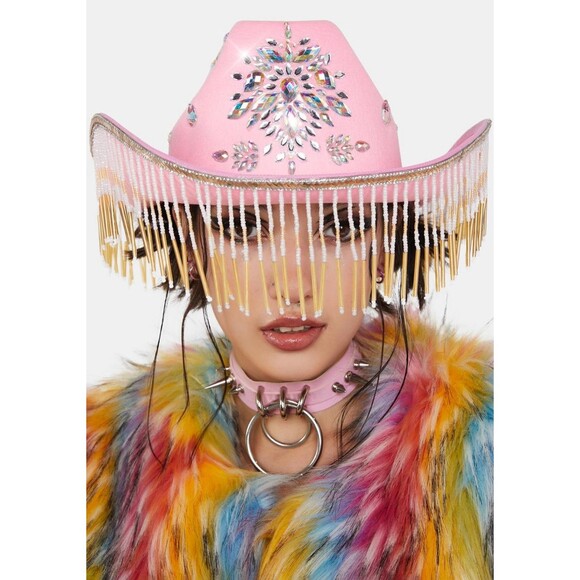 Iridescent jeweled fringe western cowgirl hat